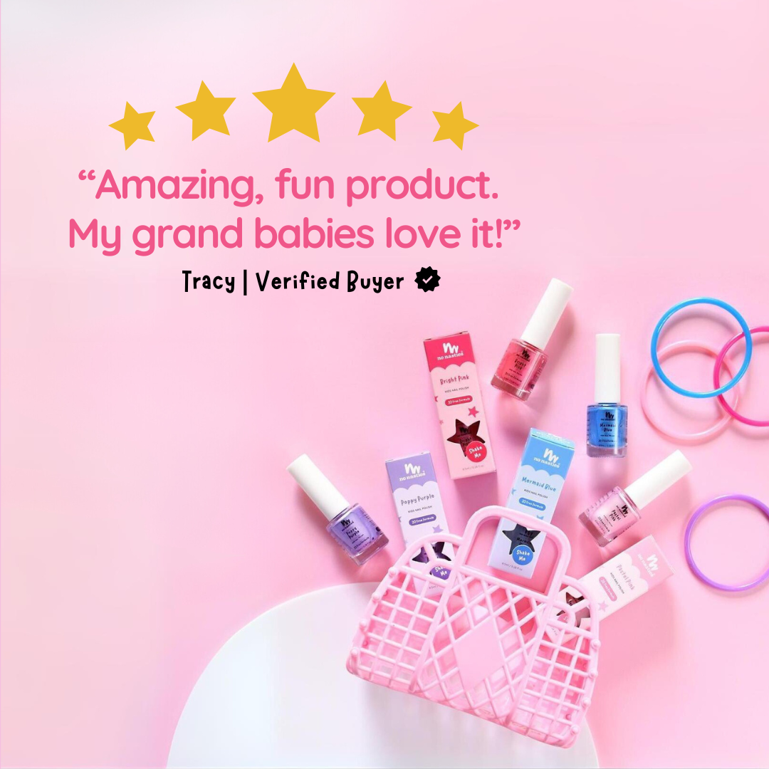 4 Pack Water-Based Kids Nail Polish in Blue, Purple, Pastel Pink and Bright Pink