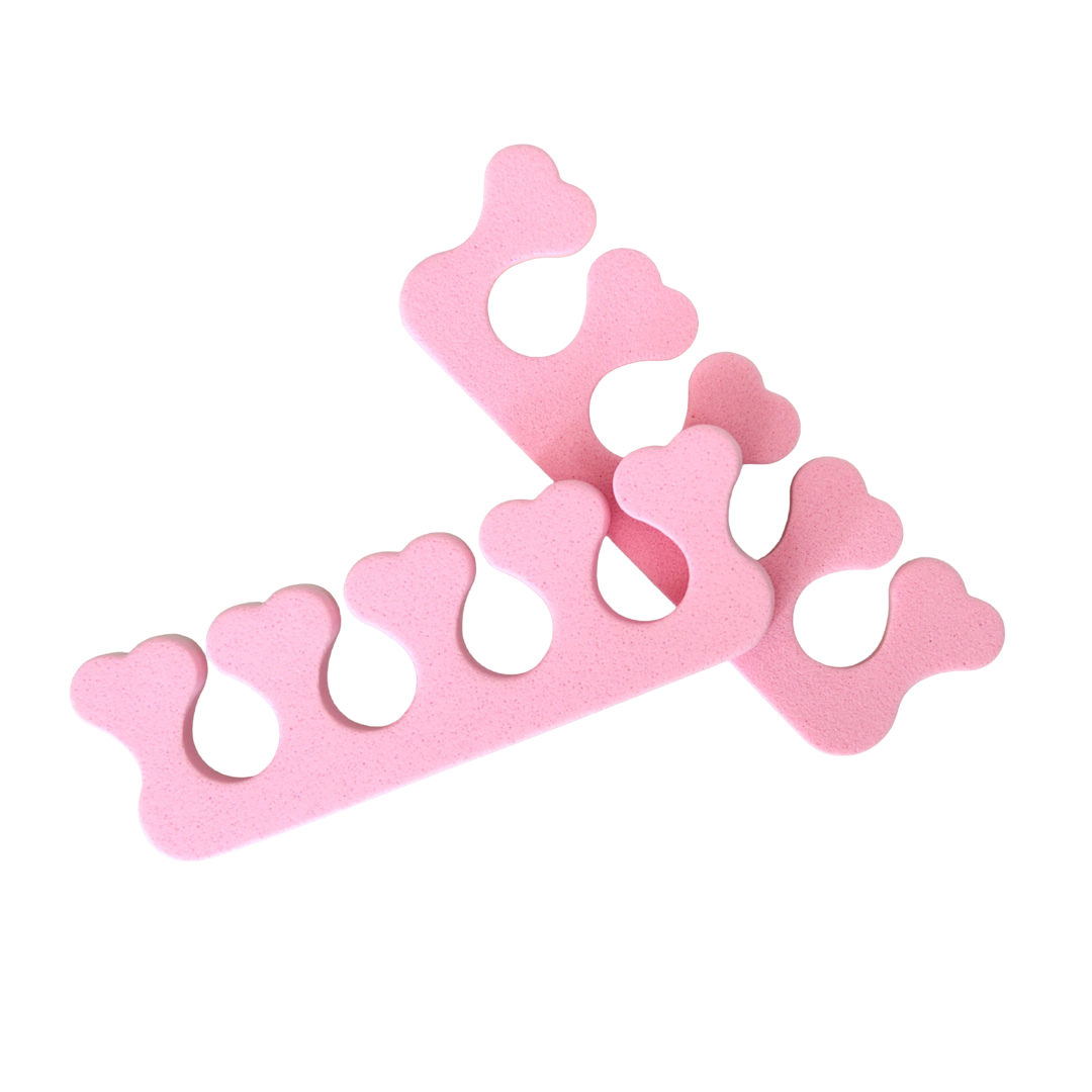 Pink crown-shaped toe seperators on a white background