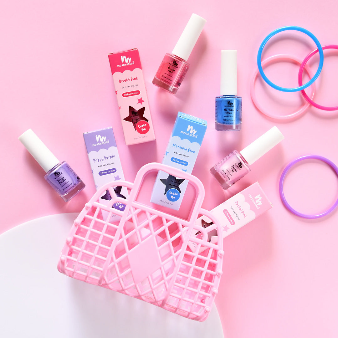 4 Pack Water-Based Kids Nail Polish in Blue, Purple, Pastel Pink and Bright Pink