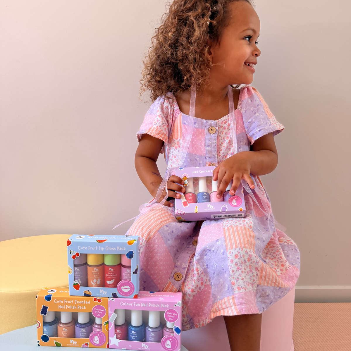 4 Pack Water-Based Kids Nail Polish in Blue, Purple, Pastel Pink and Bright Pink
