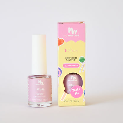 No Nasties Kids Lollipop scented kids nail polish with packaging on a white background