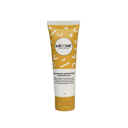 Tube of MEBEME balancing moisturizer on a white background