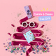 Purple sating ribbon in the shape of a Christmas tree with No Nasties Kids Unicorn Bubbles , Christmas nail stickers and white flower shaped sunglasses on a pink background