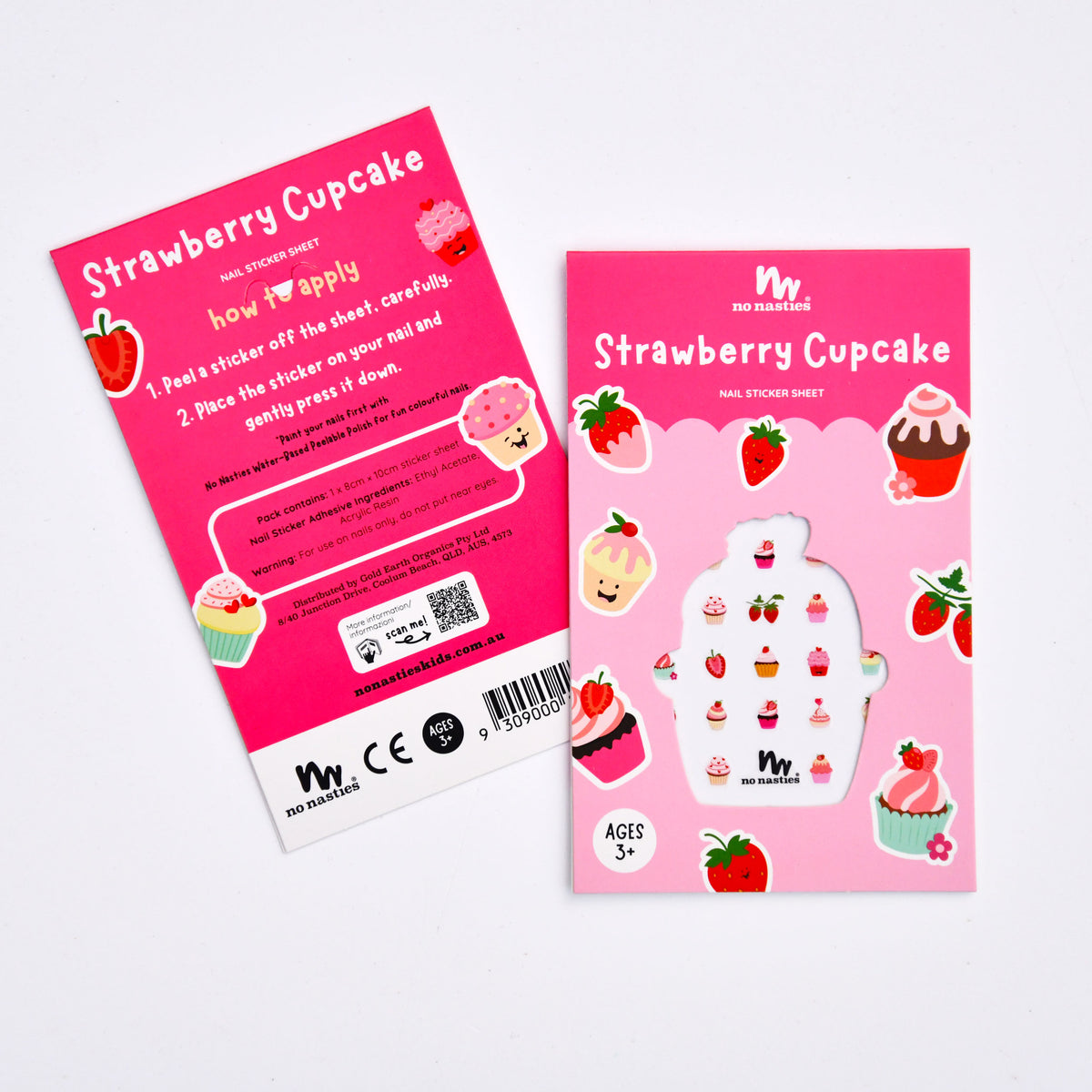 Strawberry Cupcake sticker set with pink packaging on a white background