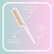 Hair comb with text indicating features on a gradient background
