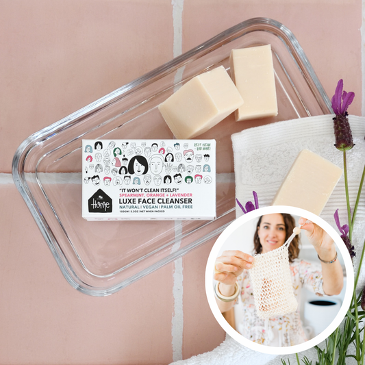 All Natural Vegan Deluxe Face Cleanser Bar and Sisal Soap Bag