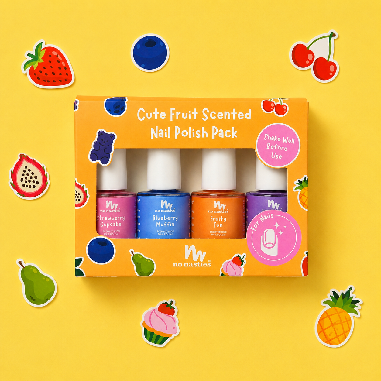 4 Pack Water-Based Scented Cute Fruit Kids Nail Polish Gift Set