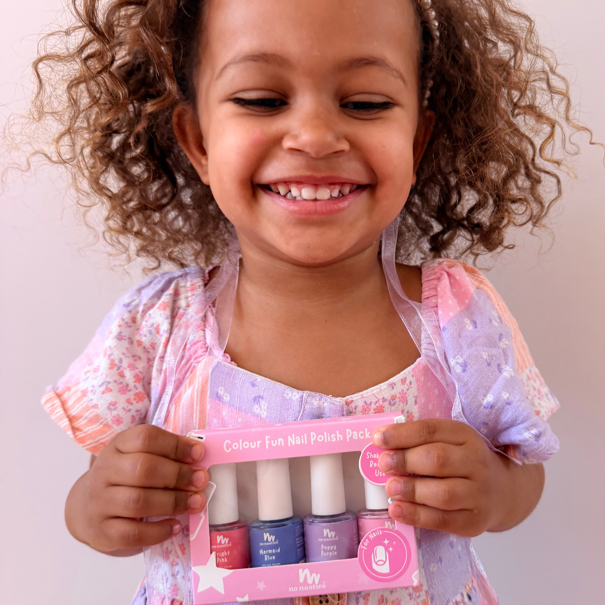 4 Pack Water-Based Kids Nail Polish in Blue, Purple, Pastel Pink and Bright Pink