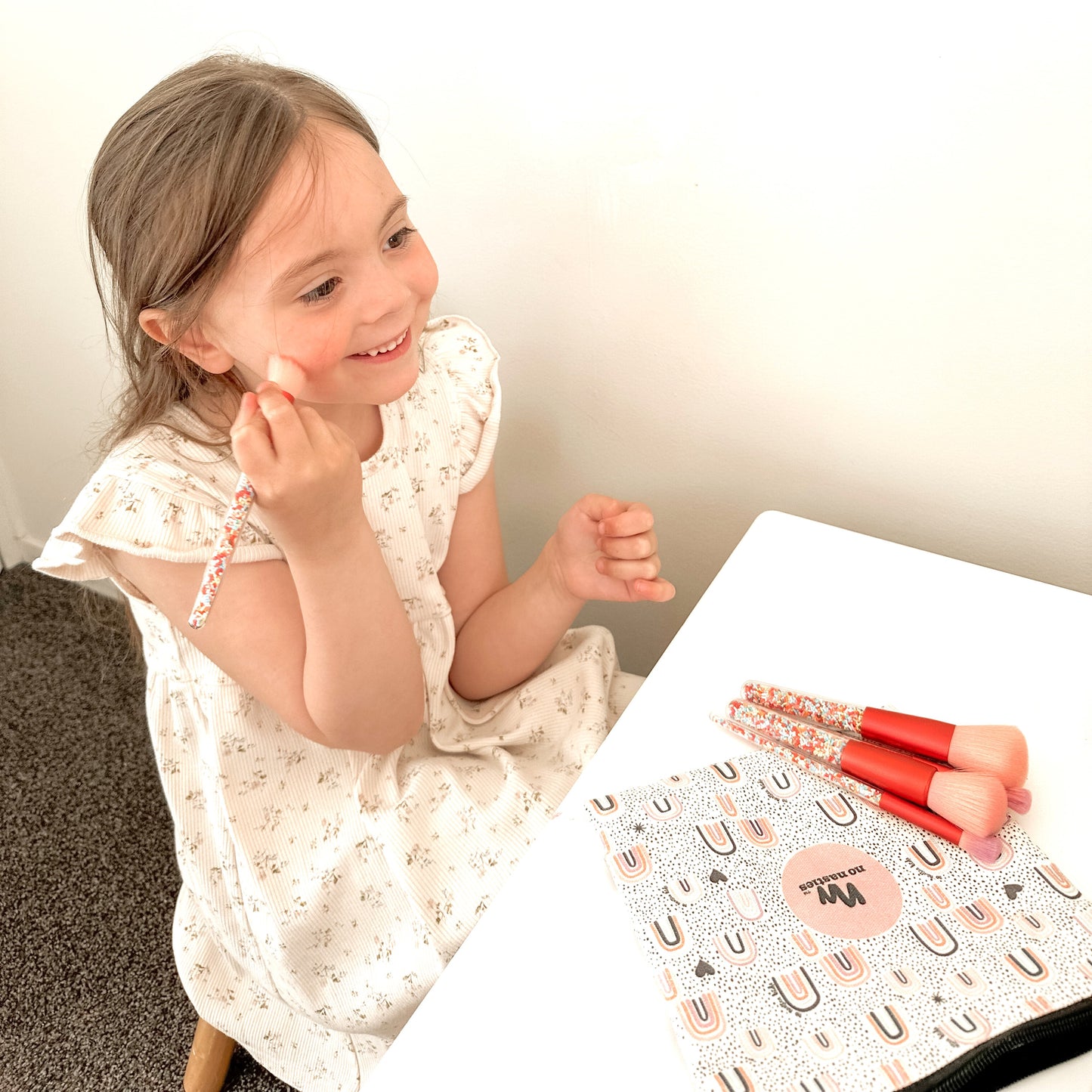 Hypoallergenic kids makeup brush set close up