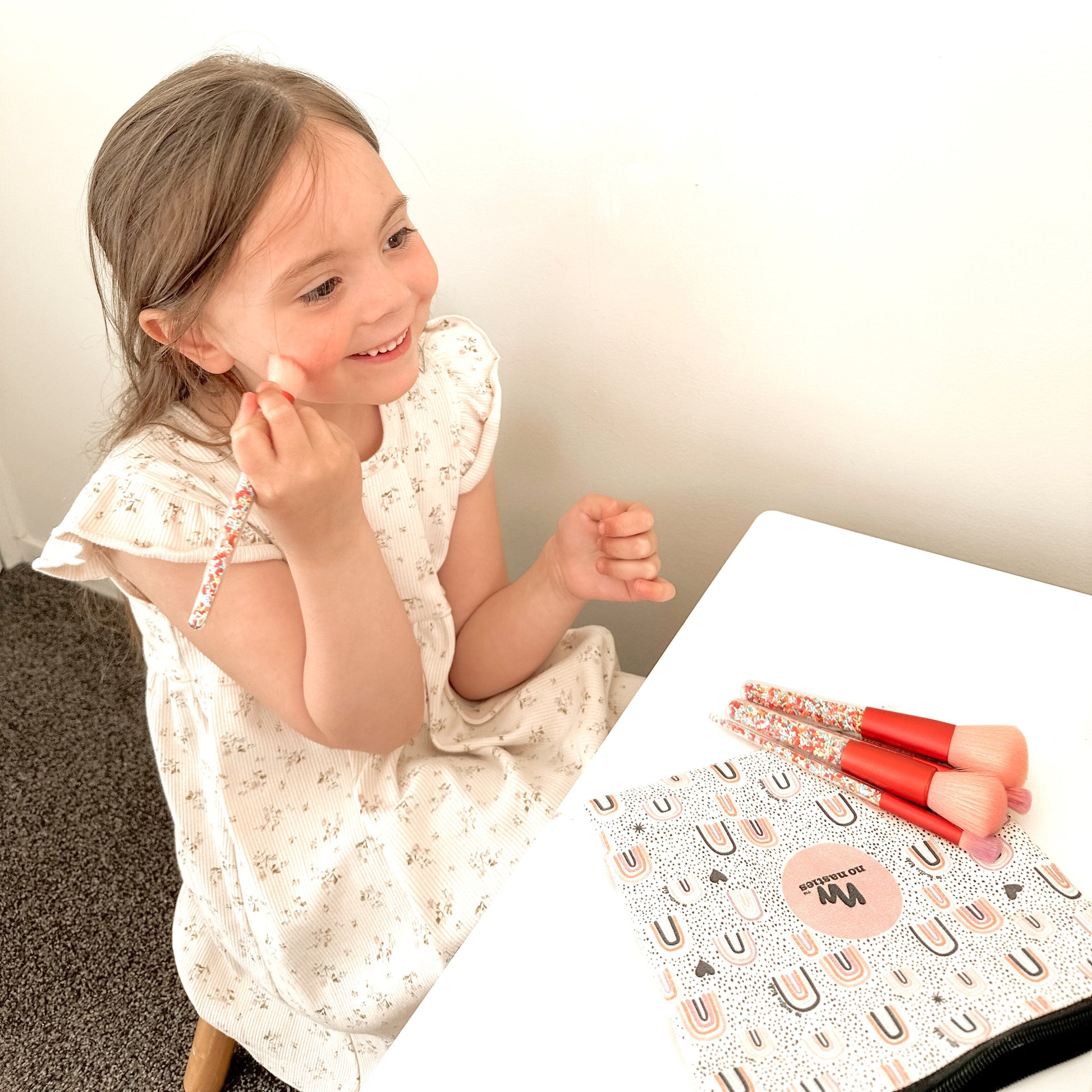 Hypoallergenic kids makeup brush set close up