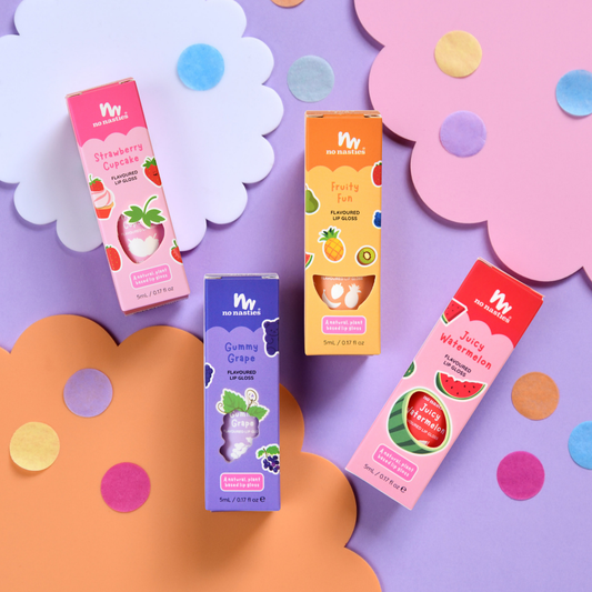 Natural Kids Lip Gloss Set - Strawberry, Watermelon, Fruity Fun, Grape