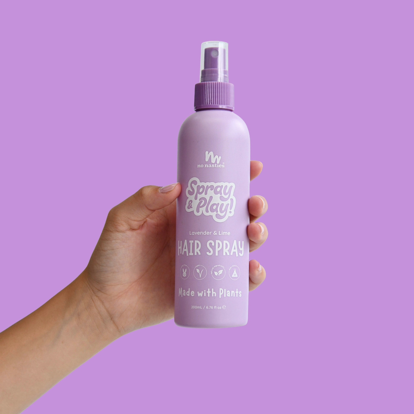 No Nasties Kids Plant Based Alcohol Free Hair Spray in Calming Lavender and Fresh Lime 200ml