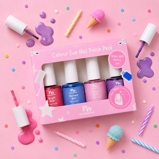 4 Pack Water-Based Kids Nail Polish in Blue, Purple, Pastel Pink and Bright Pink