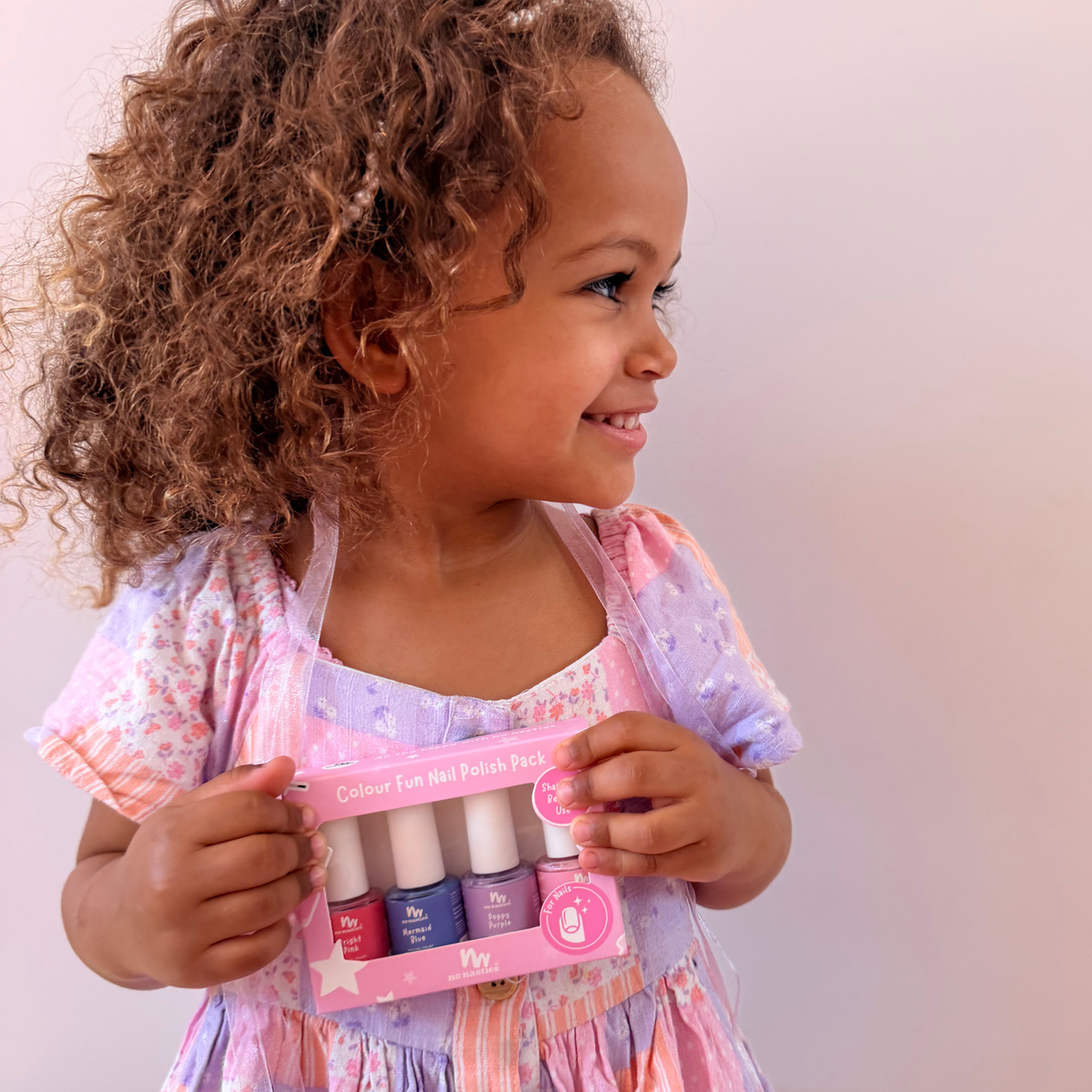 4 Pack Water-Based Kids Nail Polish in Blue, Purple, Pastel Pink and Bright Pink