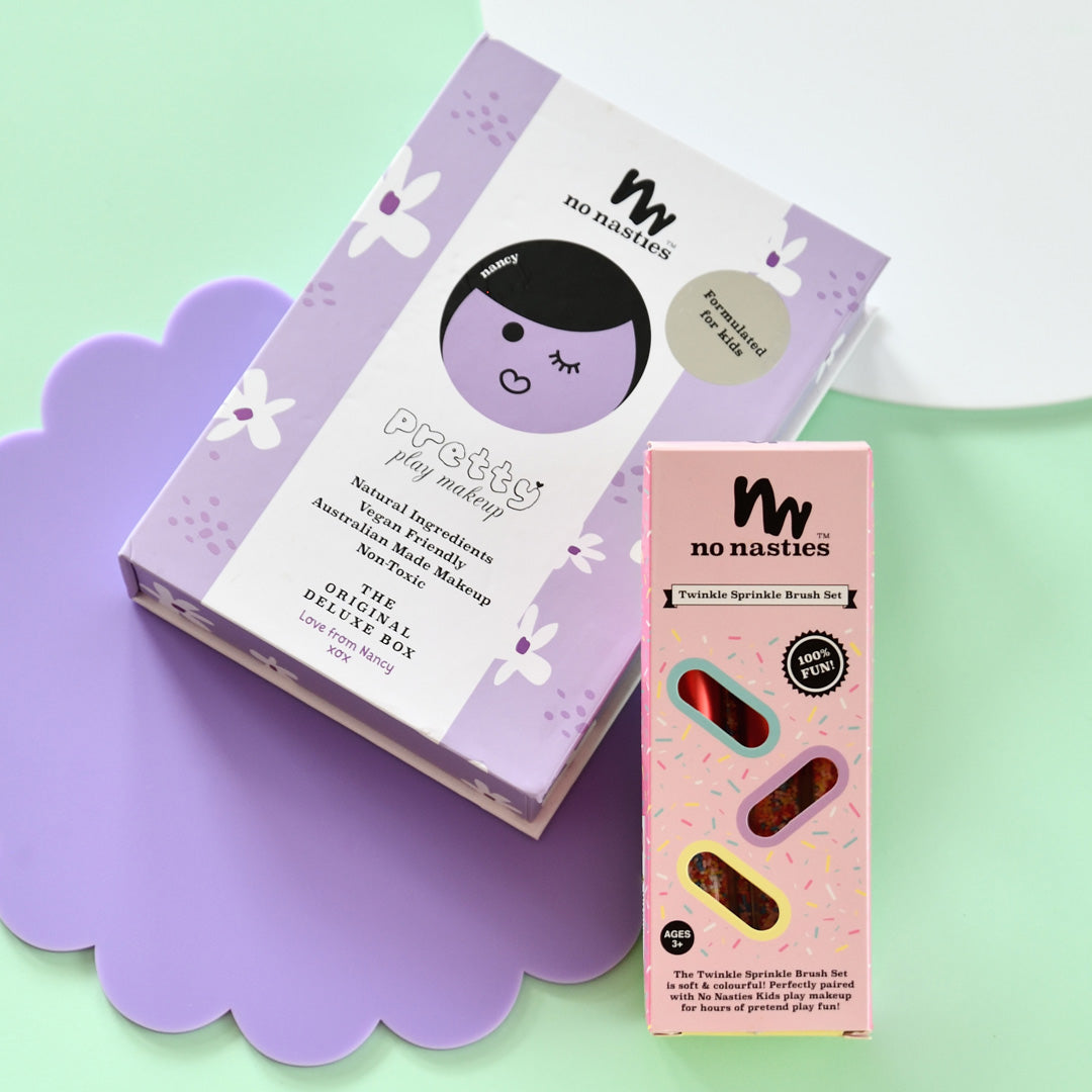 Nancy Purple Kids Makeup Deluxe Box and Twinkle Sprinkle Brush Set