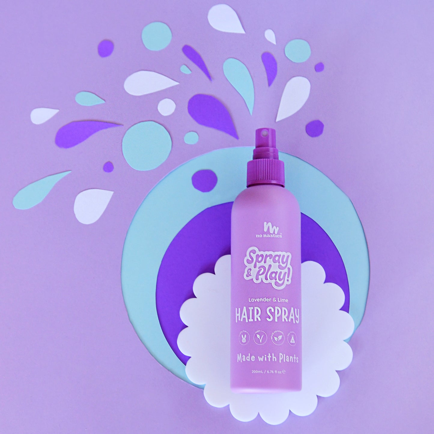 Natural kids hair spray bottle, alcohol-free formula