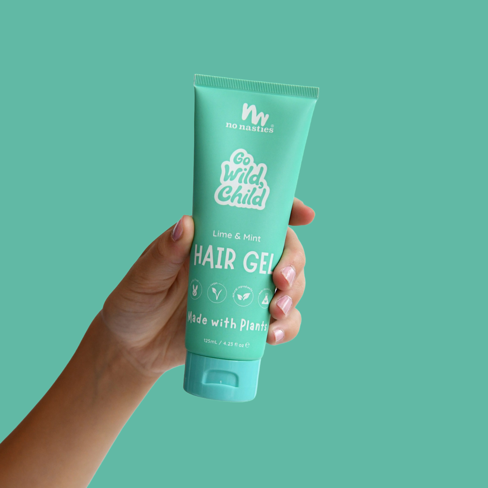 No Nasties Kids toxin-free plant-based hair gel for kids, lime and mint medium hold tube