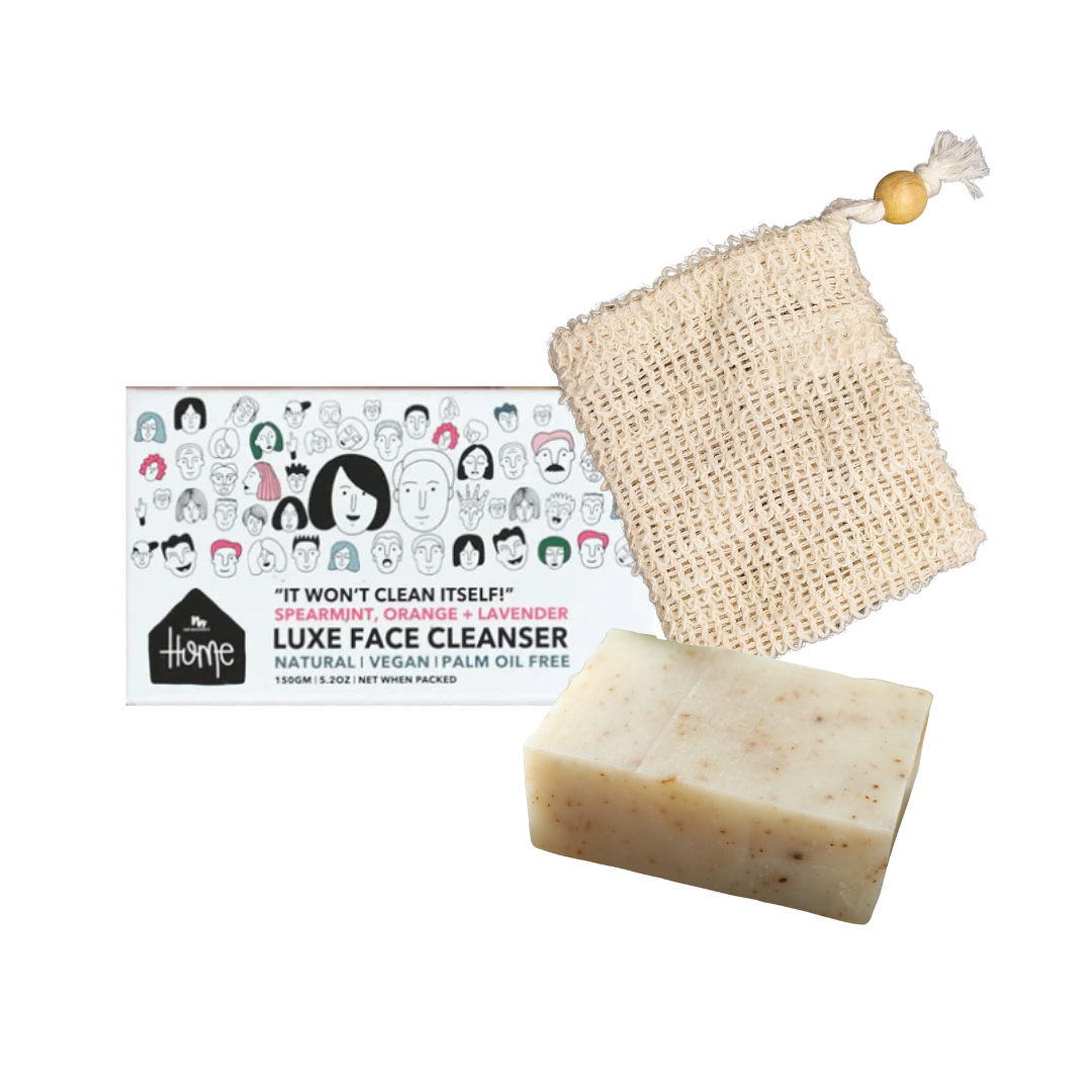 All Natural Vegan Deluxe Face Cleanser Bar and Sisal Soap Bag