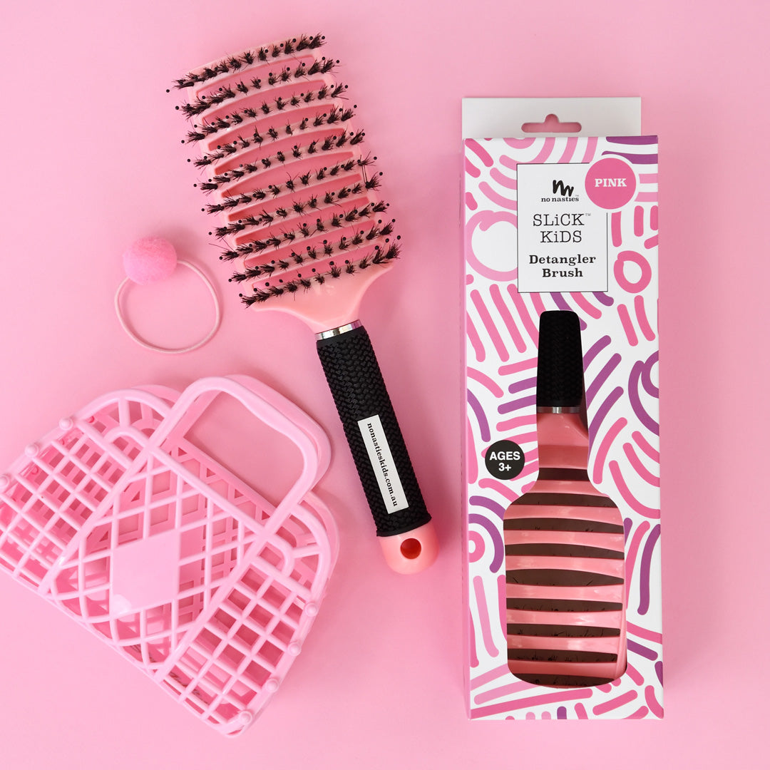 Pink detangler hair brush for kids
