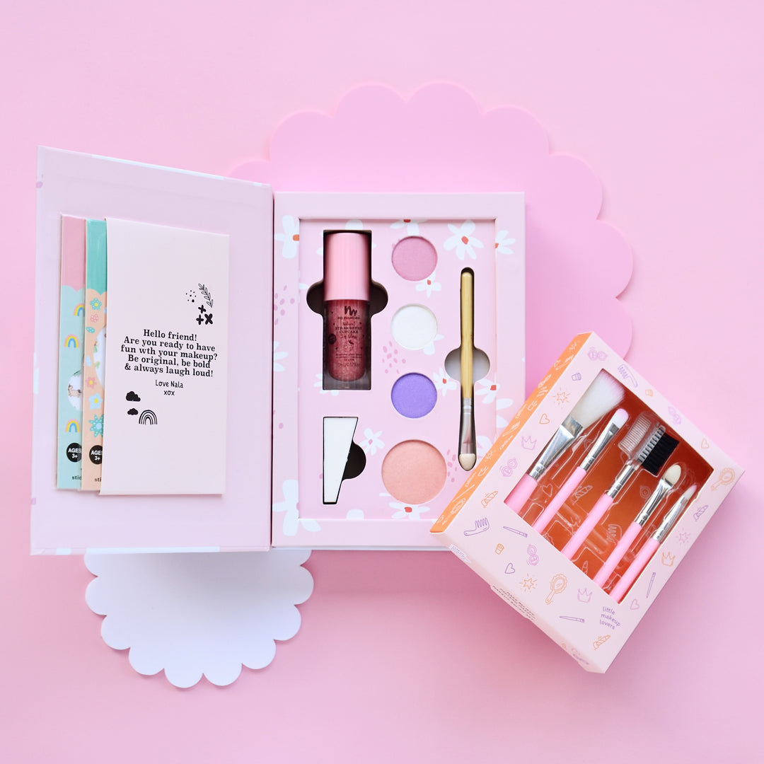Nala Pink Kids Natural Makeup Deluxe Box and Mini Brush Set Combo
