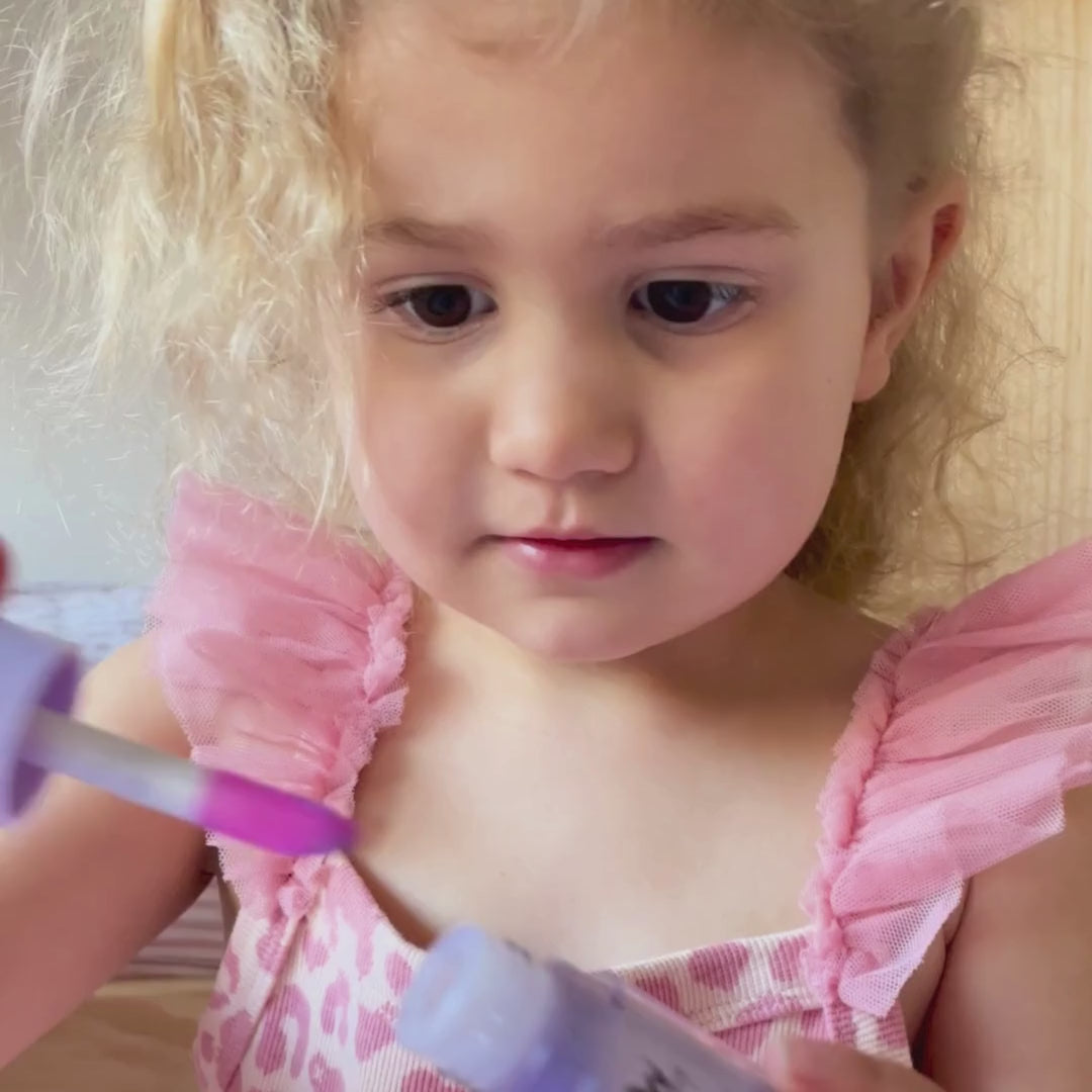 Video showing the Nancy purple kids makeup pressed powder palette set