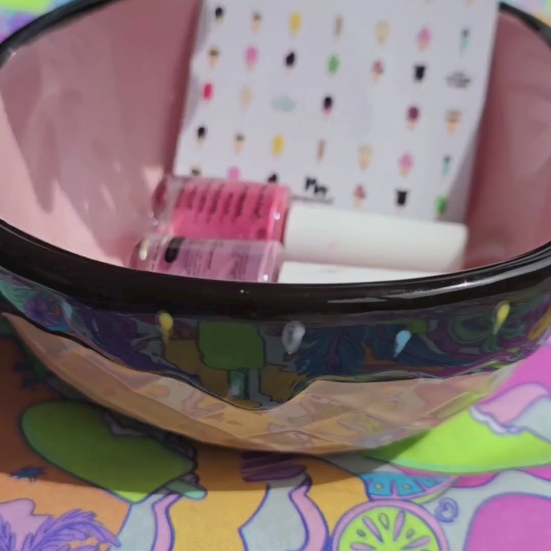 Kids nails with Bright Pink polish and fun nail stickers