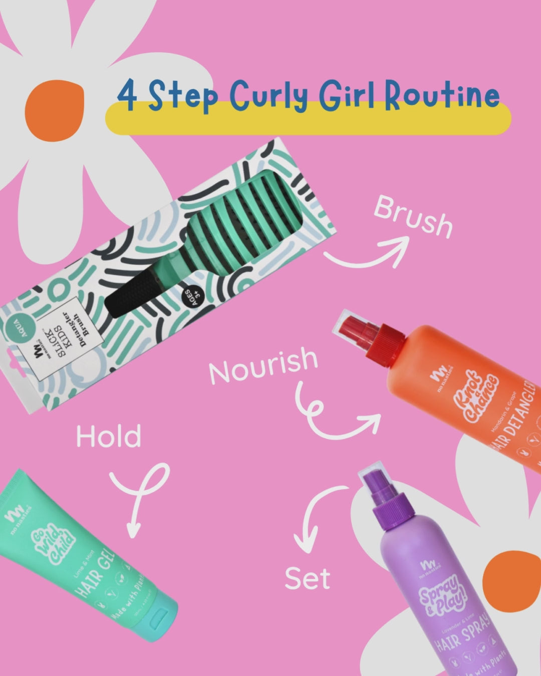 kids hair products on pink background