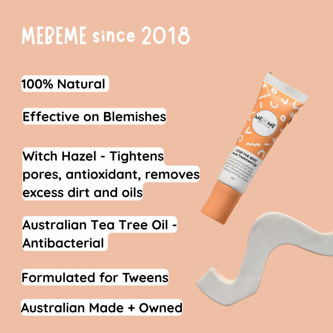 MEBEME Stop the Spot blemish gel with natural ingredients and benefits for tween skin