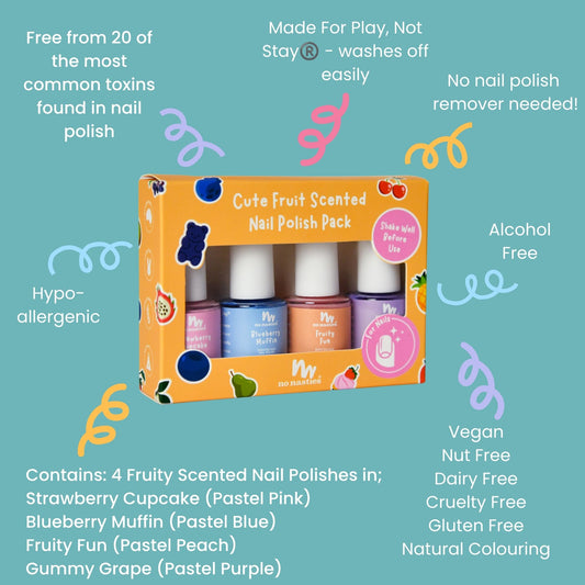 4 Pack Water-Based Scented Cute Fruit Kids Nail Polish Gift Set