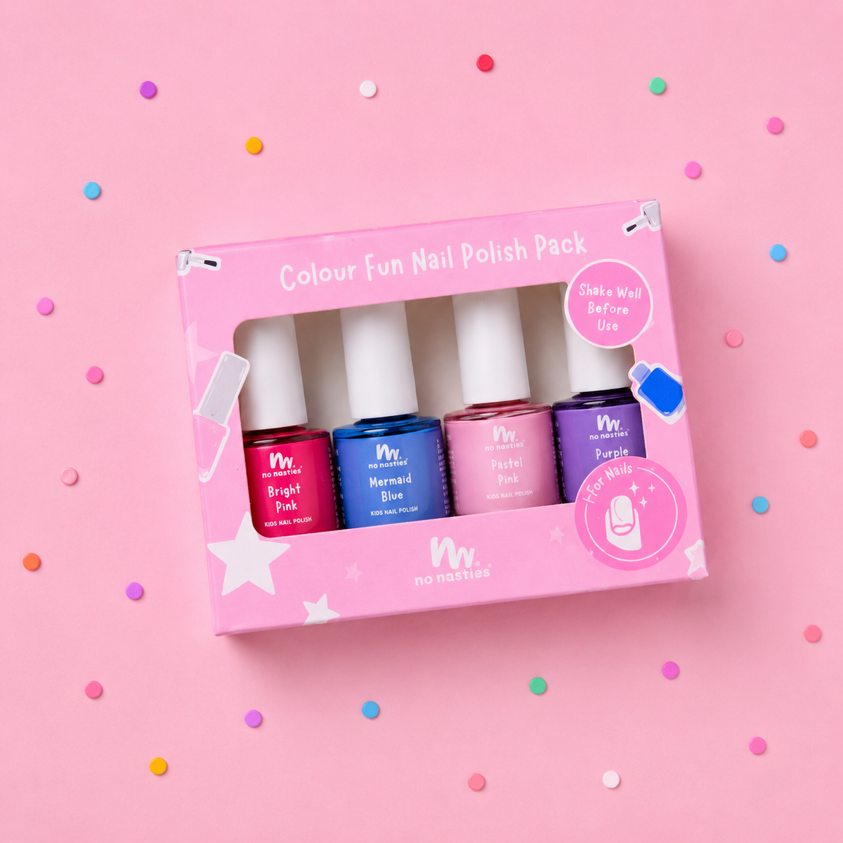 4 Pack Water-Based Kids Nail Polish in Blue, Purple, Pastel Pink and Bright Pink