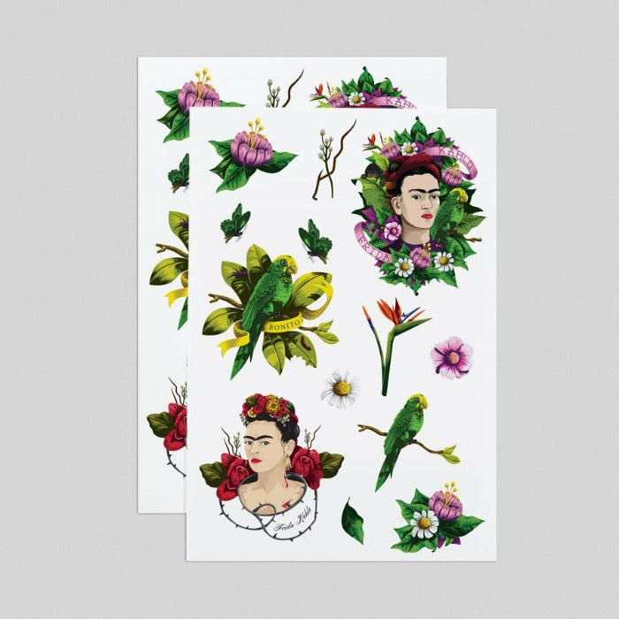 Frida Kahlo Temporary Tattoo Sheet printed in Vegetable Ink