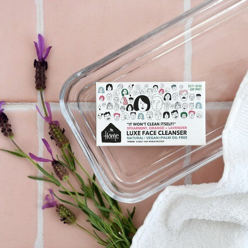 Natural-cleanser-soap-bar-pink-tile-background-lavender