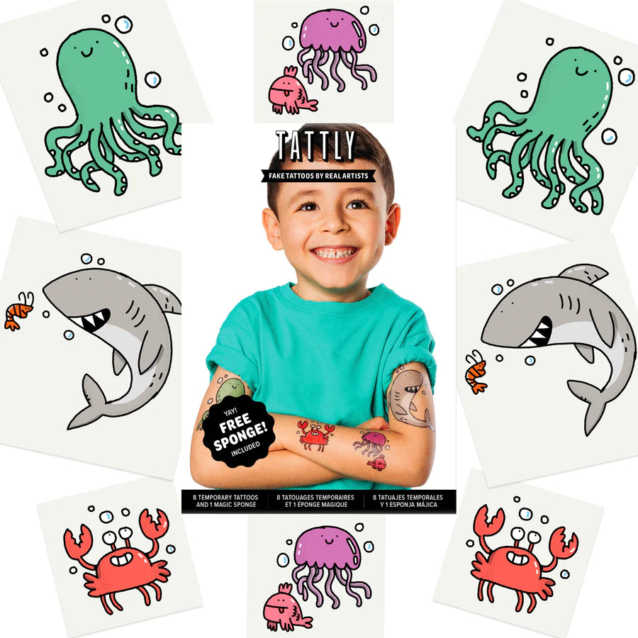 Sea Life kids temporary tattoos printed in Vegetable Ink